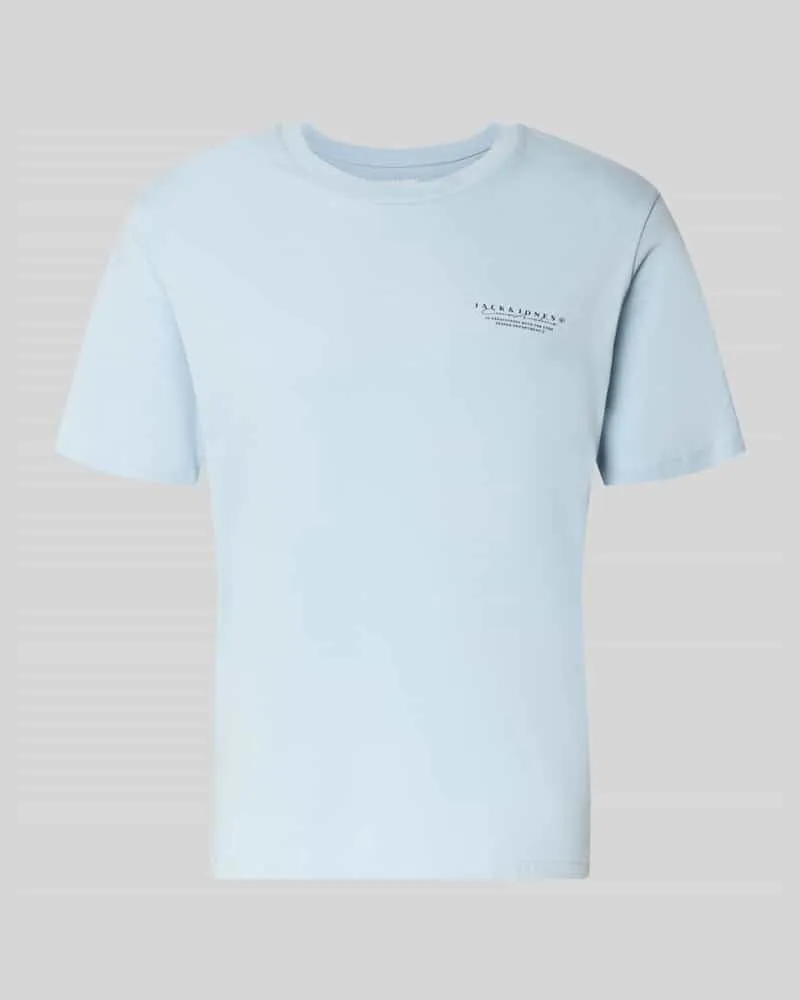 Jack & Jones T-Shirt mit Label-Print und Rundhalsausschnitt Hellblau