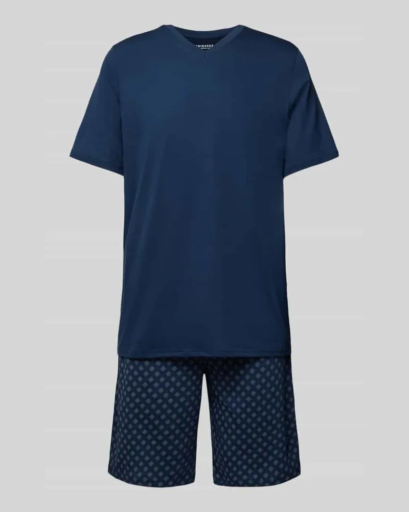 Schiesser Pyjama mit geripptem V-Ausschnitt 