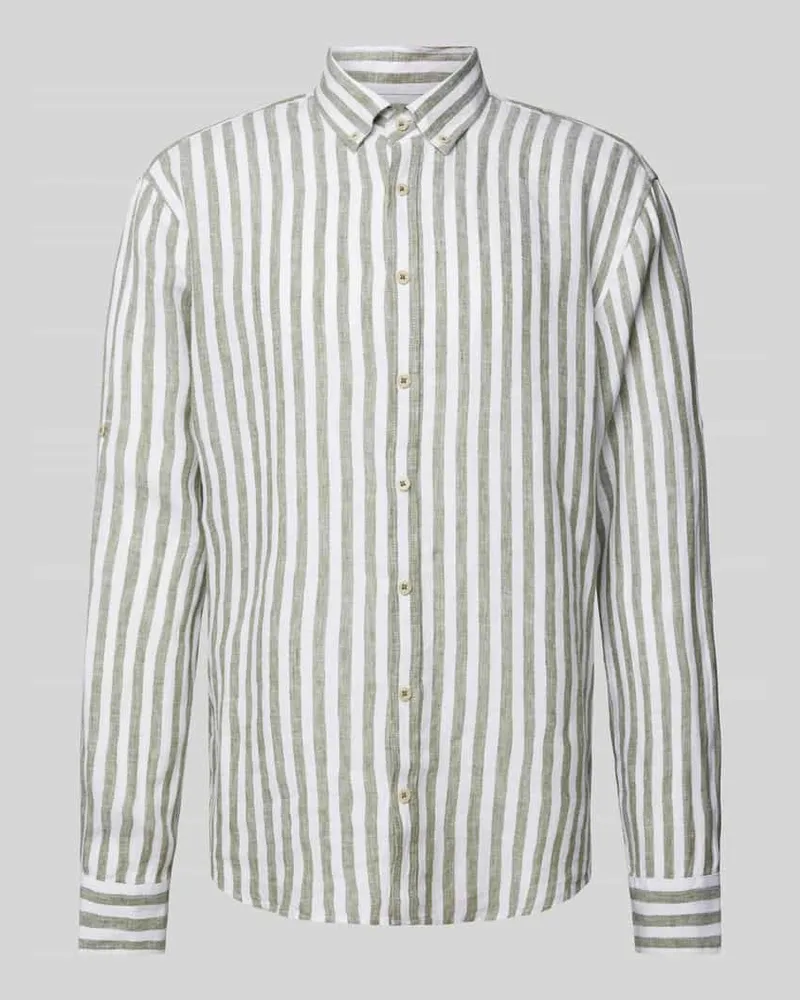 Brax Modern Fit Leinenhemd mit Button-Down-Kragen Modell 'Dirk Khaki