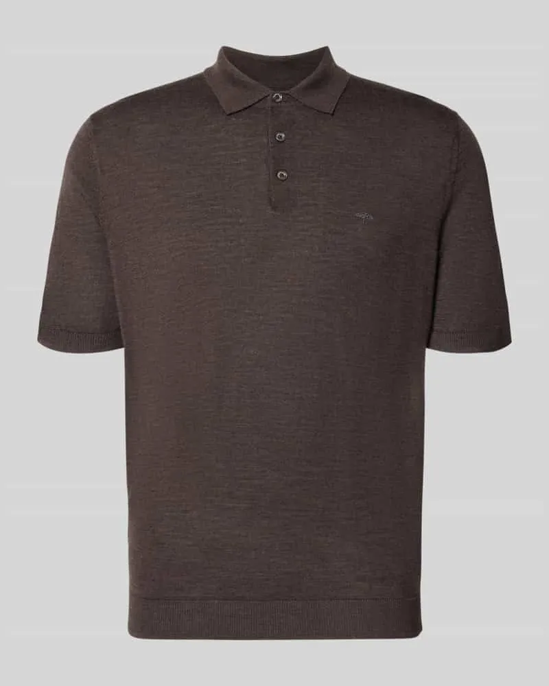 Fynch-Hatton Regular Fit Poloshirt aus reiner Baumwolle in Strick-Optik Dunkelbraun