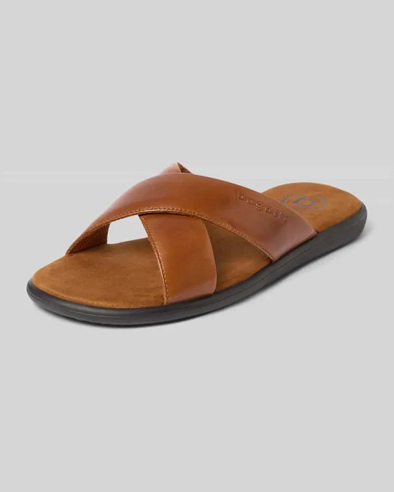 Bugatti Slides aus Leder mit Logo-Prägung Modell 'Dove Beige