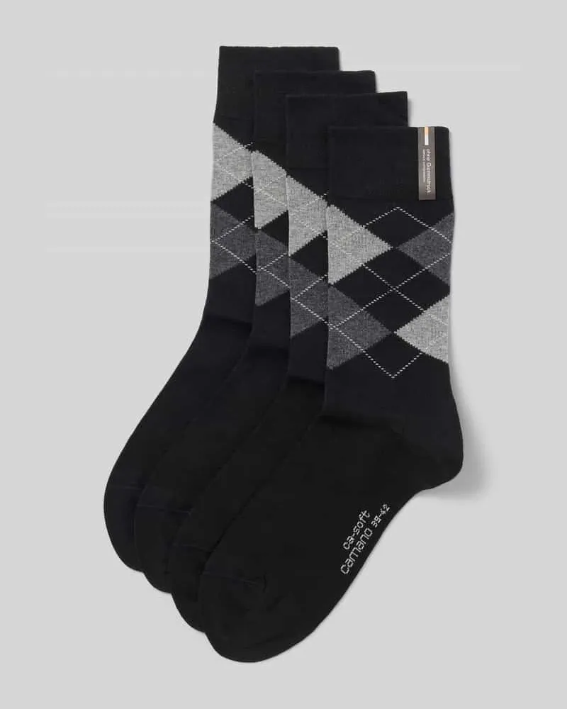 Camano Socken aus Baumwoll-Mix mit Logo-Stitching im 4er-Pack Black