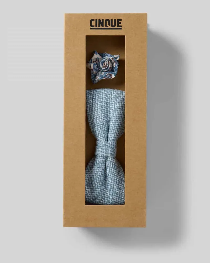 cinque Fliege und Einstecktuch aus Leinen im Set Modell 'TURINO Rauchblau