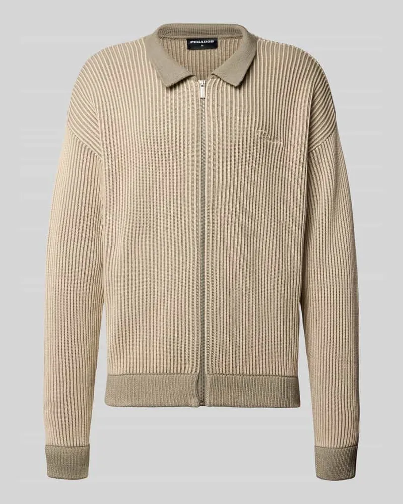 PEGADOR Strickjacke mit Umlegekragen und Label-Stitching Hellgrau