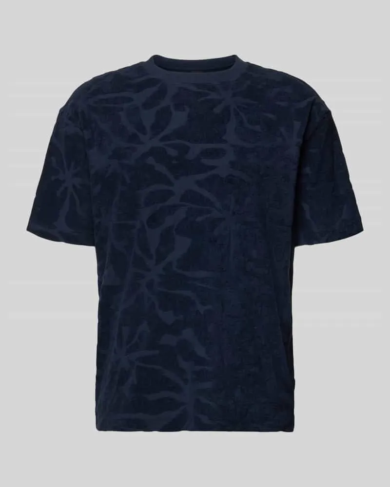 HUGO BOSS Regular Fit T-Shirt aus Baumwoll-Mix Modell 'TE_FLOWER Marine