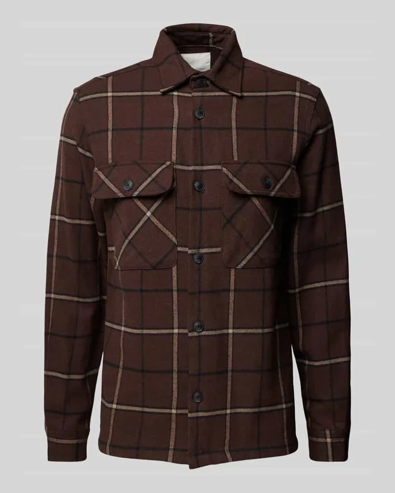 Jack & Jones Slim Fit Hemdjacke mit Kentkragen Modell 'RAYMOND Dunkelbraun