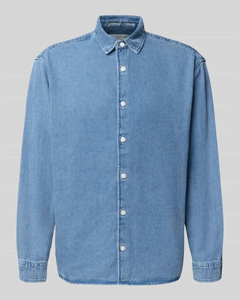 Jack & Jones Regular Fit Jeanshemd mit Kentkragen Modell 'NORREBRO Jeansblau