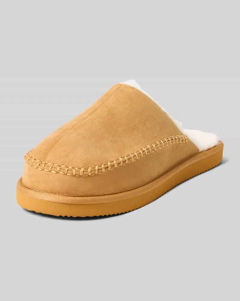 Jack & Jones Hausschuhe mit Futter aus Kunstfell Modell 'MANOR MOC MULE Sand