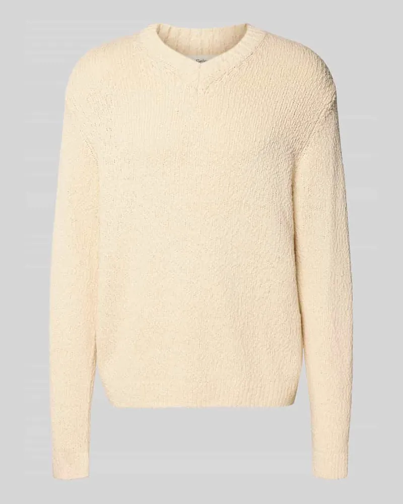 Selected Homme Regular Fit Strickpullover aus reiner Bio-Baumwolle Modell 'Angus Offwhite