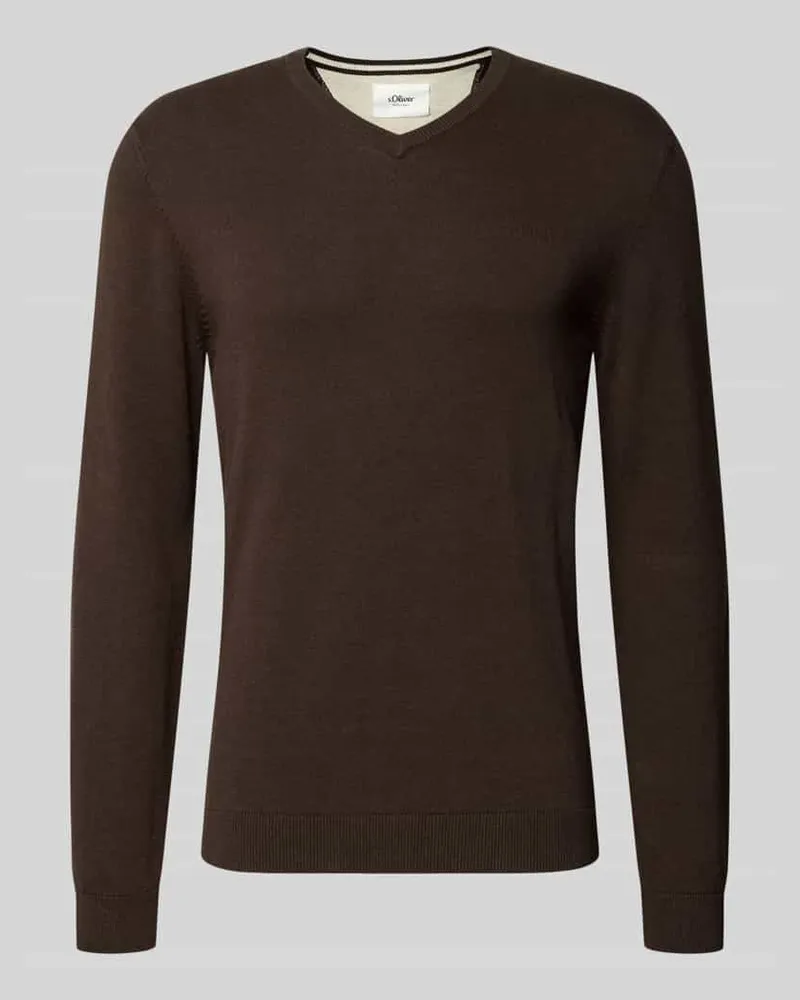 S.Oliver Pullover mit Logo-Stitching Schoko