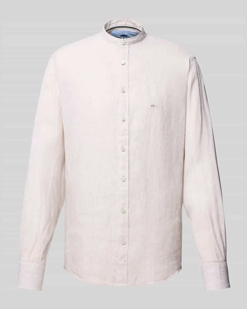 Fynch-Hatton Slim Fit Leinenhemd mit Stehkragen Sand