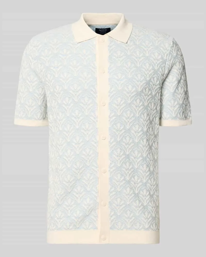 McNeal Strickshirt mit Polokragen und durchgehender Knopfleiste Hellblau