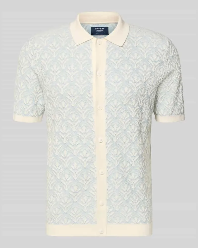 McNeal Strickshirt mit Polokragen und durchgehender Knopfleiste Hellblau