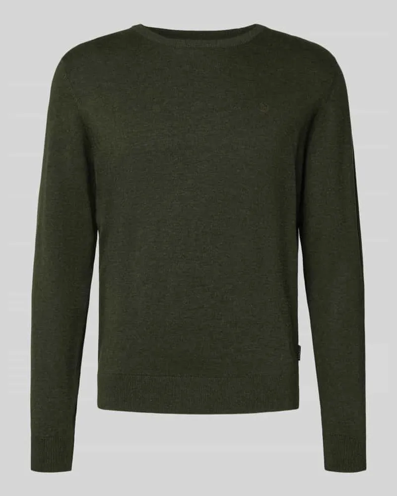 Bugatti Strickpullover mit gerippten Abschlüssen Oliv