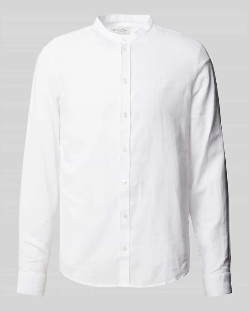 Casual Friday Regular Fit Leinenhemd mit Stehkragen Modell 'Anton Weiss