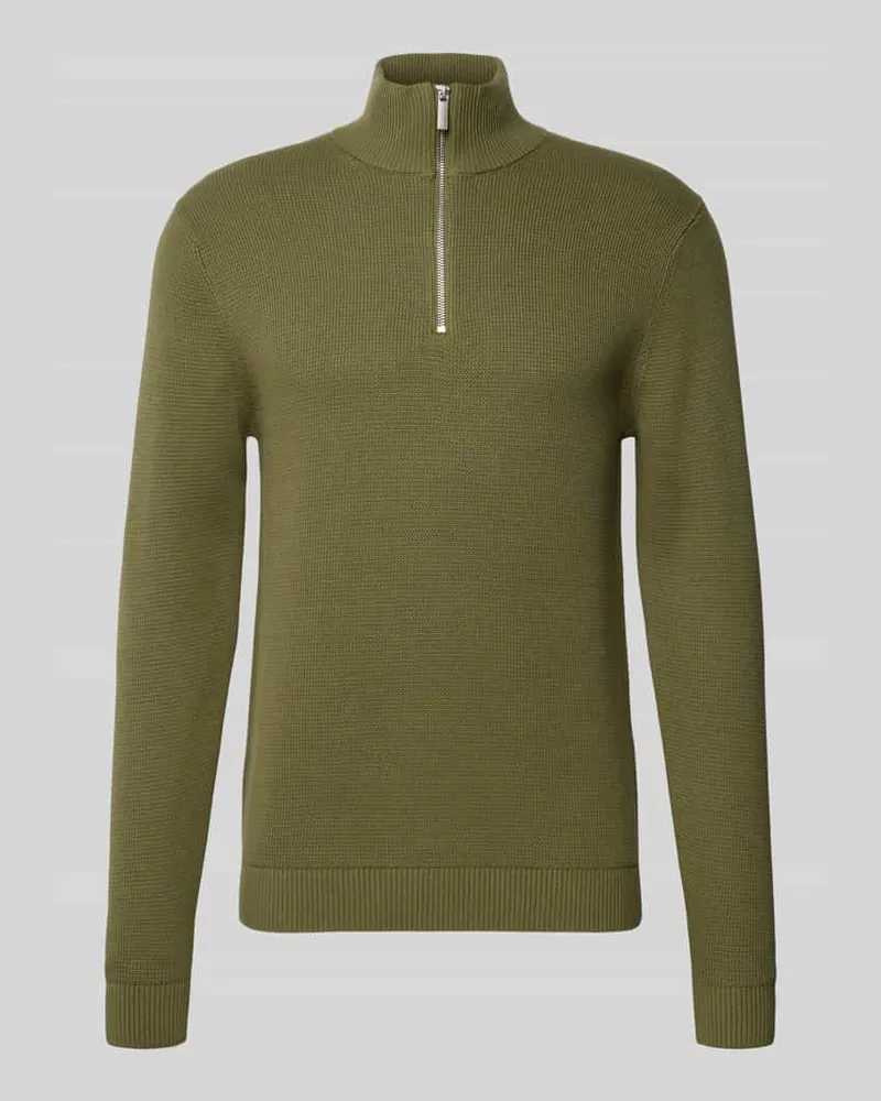 Selected Homme Regular Fit Troyer aus reiner Bio-Baumwolle Modell 'DANE Oliv