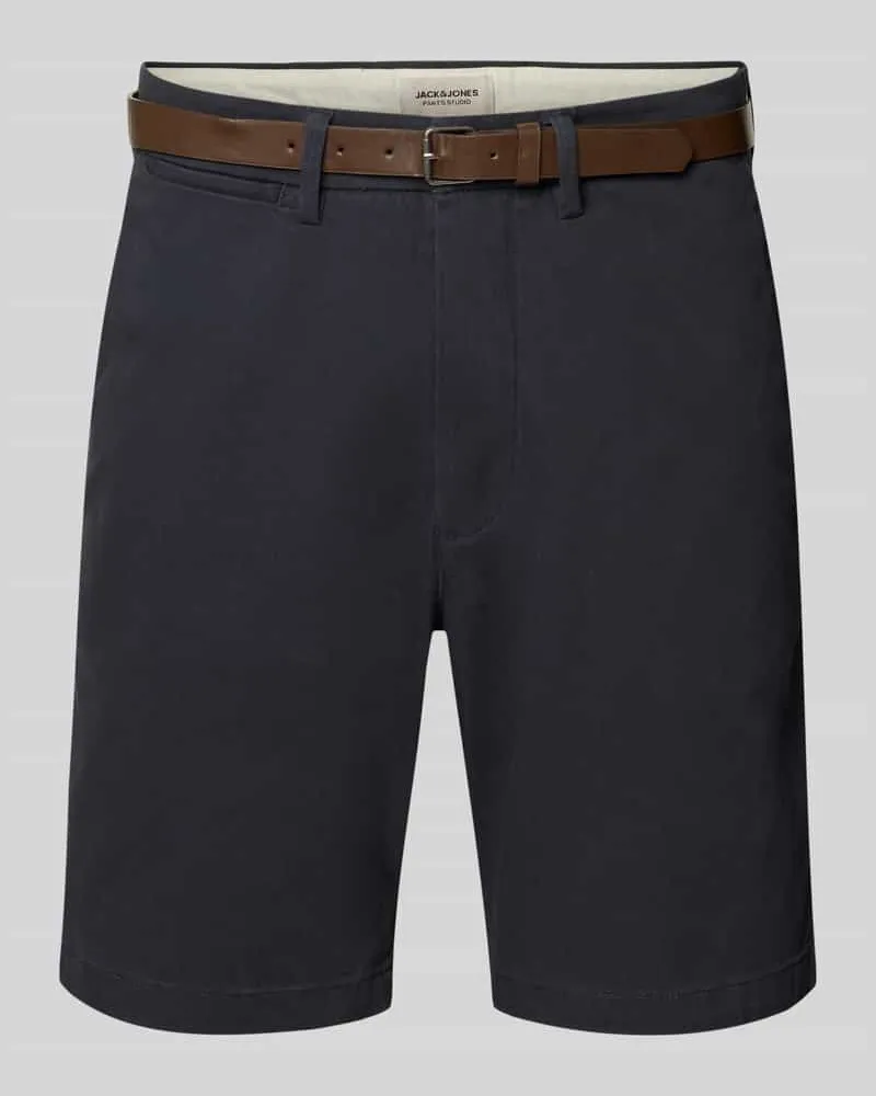 Jack & Jones Straight Fit Shorts mit abnehmbarem Gürtel Modell 'Adam Dunkelblau