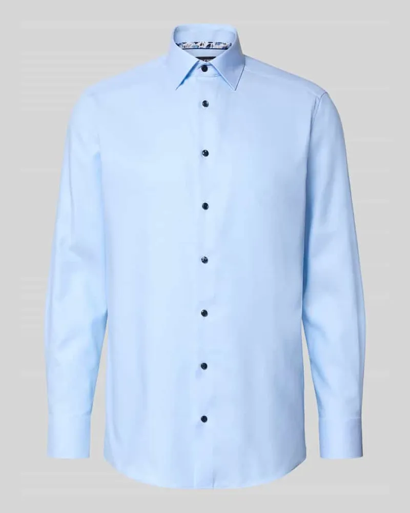 Olymp Regular Fit Business-Hemd in unifarbenem Design mit Kentkragen Bleu