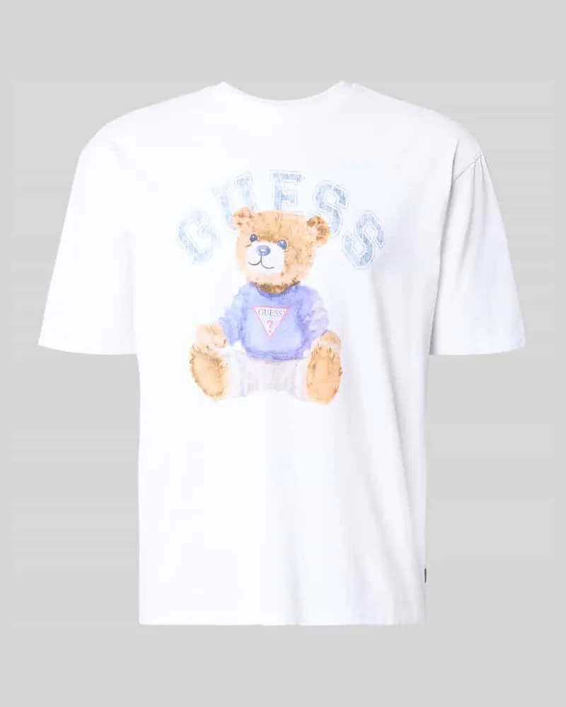 Guess T-Shirt mit Motiv-Print und Rundhalsausschnitt Weiss