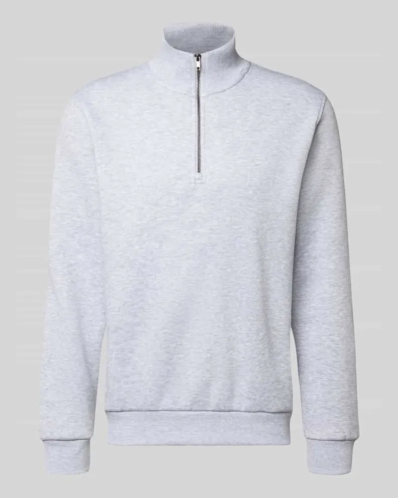 Jack & Jones Regular Fit Sweatshirt mit Troyer-Kragen Modell 'Bradley Hellgrau