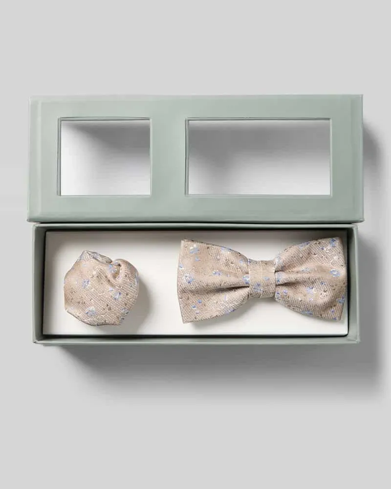 Roy Robson Fliege und Einstecktuch mit floralem Allover-Stitching Beige