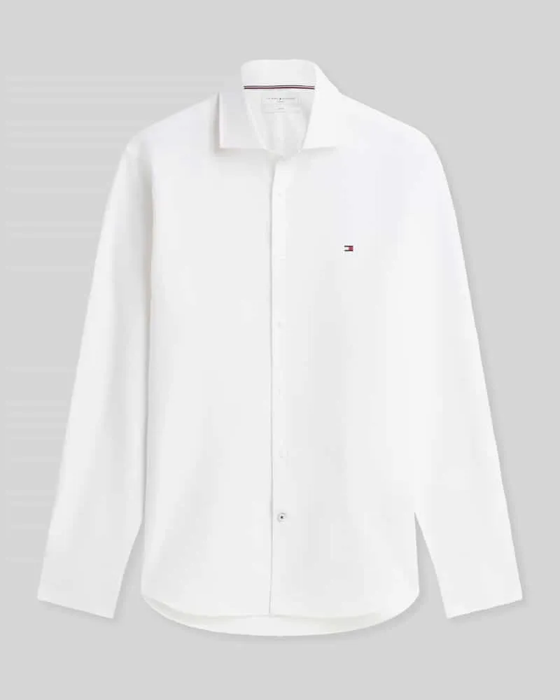 Tommy Hilfiger Regular Fit Businesshemd mit abgerundetem Saum Weiss