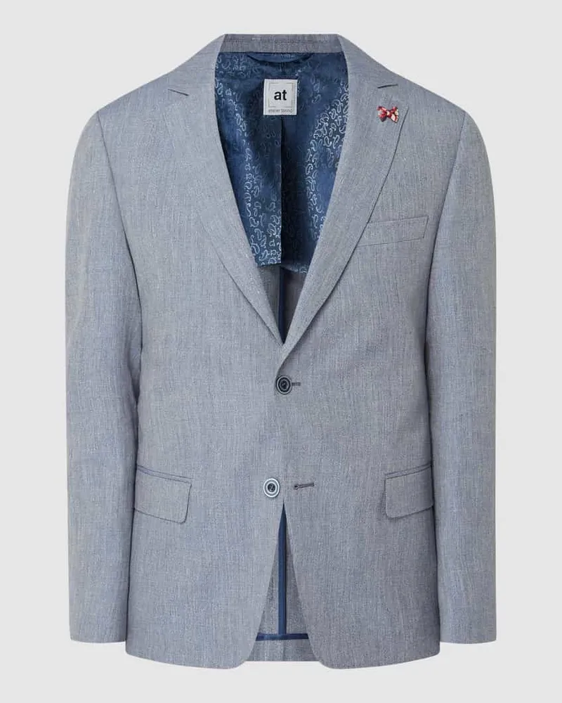 Atelier Torino Slim Fit 2-Knopf-Sakko aus Leinen-Schurwoll-Mix Modell 'Tito Bleu