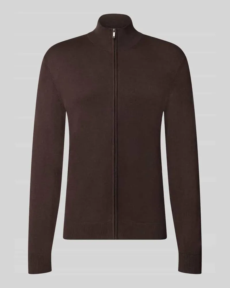 McNeal Slim Fit Strickjacke aus Viskose-Mix mit Stehkragen Schlamm