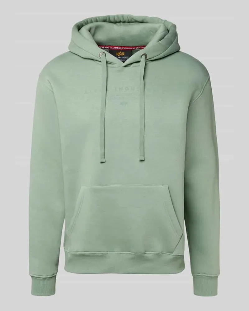 Alpha Industries Hoodie mit Label-Print und Känguru-Tasche Lind