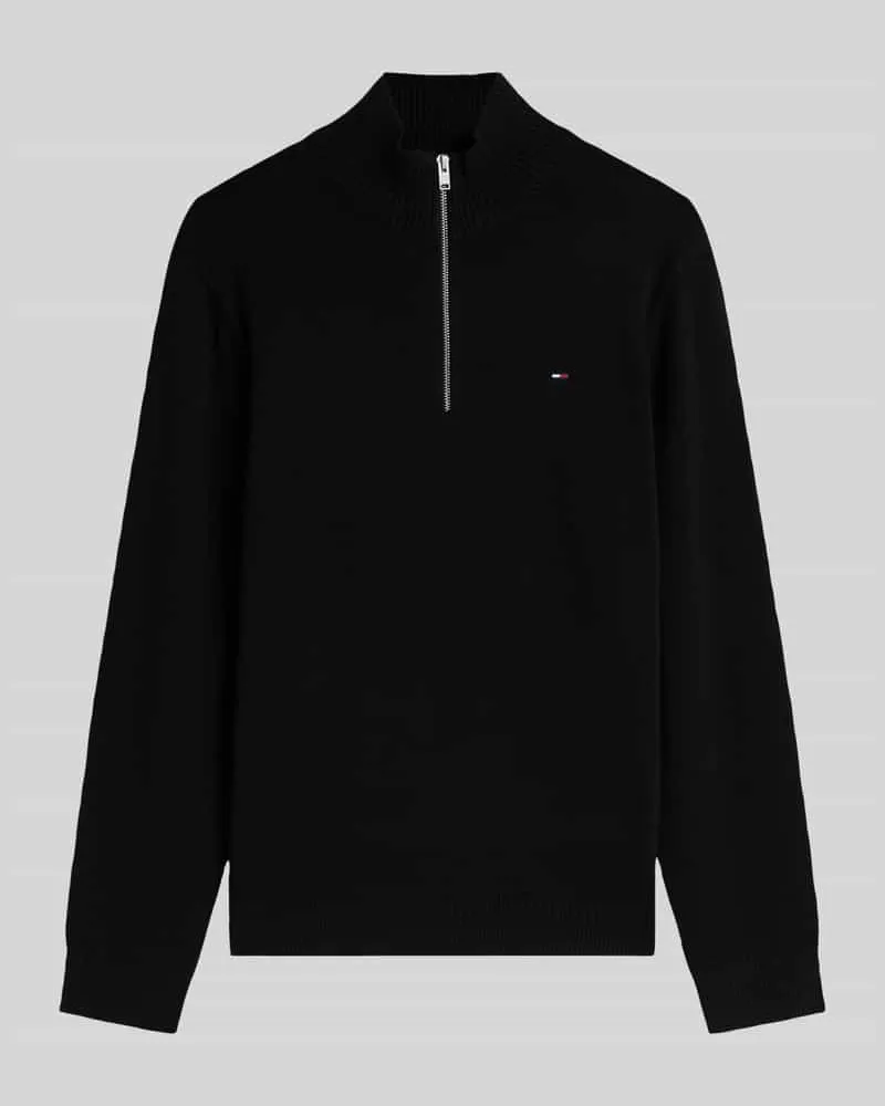 Tommy Hilfiger Slim Fit Troyer aus reiner Baumwolle Black