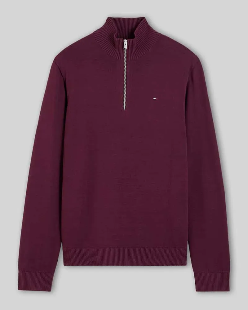 Tommy Hilfiger Slim Fit Troyer aus reiner Baumwolle Bordeaux