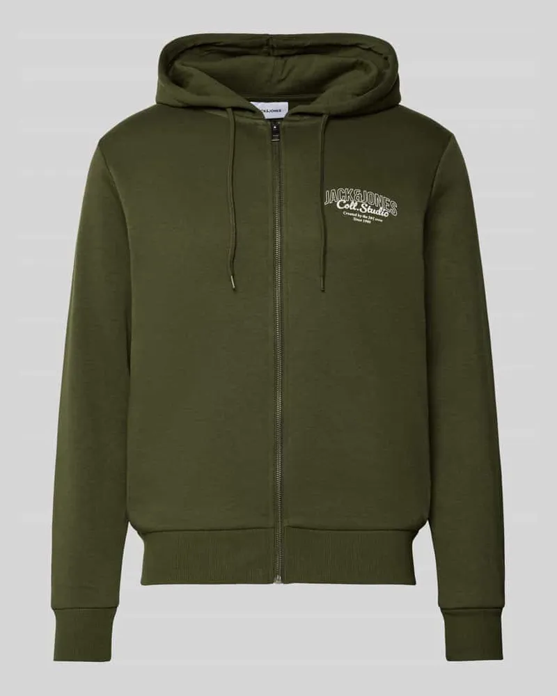 Jack & Jones Sweatjacke mit Kapuze und Label-Print Modell 'MAKOTO Dunkelgruen