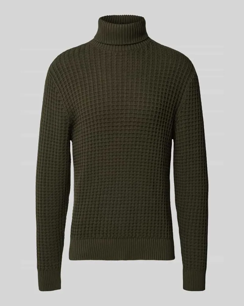 Selected Homme Regular Fit Rollkragenpullover in Waffel-Struktur Modell 'TOM Dunkelgruen