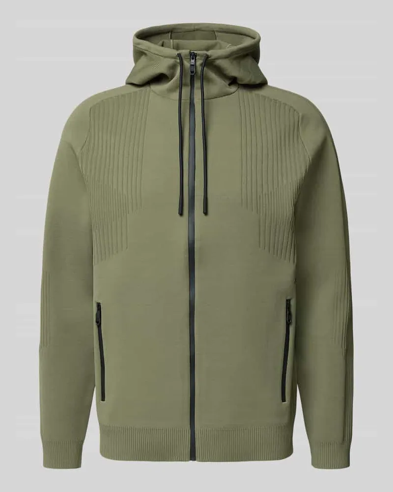 HUGO BOSS Regular Fit Trainingsjacke mit Jacquard Elementen Modell 'ACTIVE PUSH Oliv