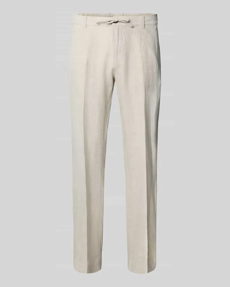 Selected Homme Regular Fit Leinenhose mit Bügelfalten Modell 'LEROY Beige