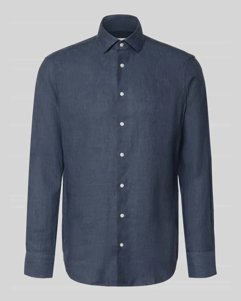 Christian Berg Regular Fit Leinenhemd mit Kentkragen Jeansblau