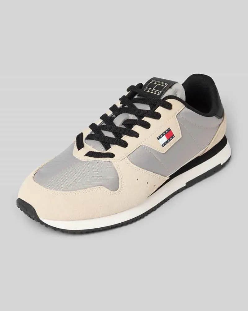 Tommy Hilfiger Low Top Sneaker aus Leder-Mix Modell 'EVA RUNNER Hellgrau