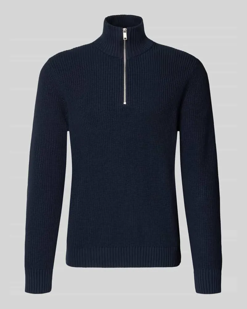 McNeal Slim Fit Strickpullover aus reiner Baumwolle mit Troyer-Kragen Marine