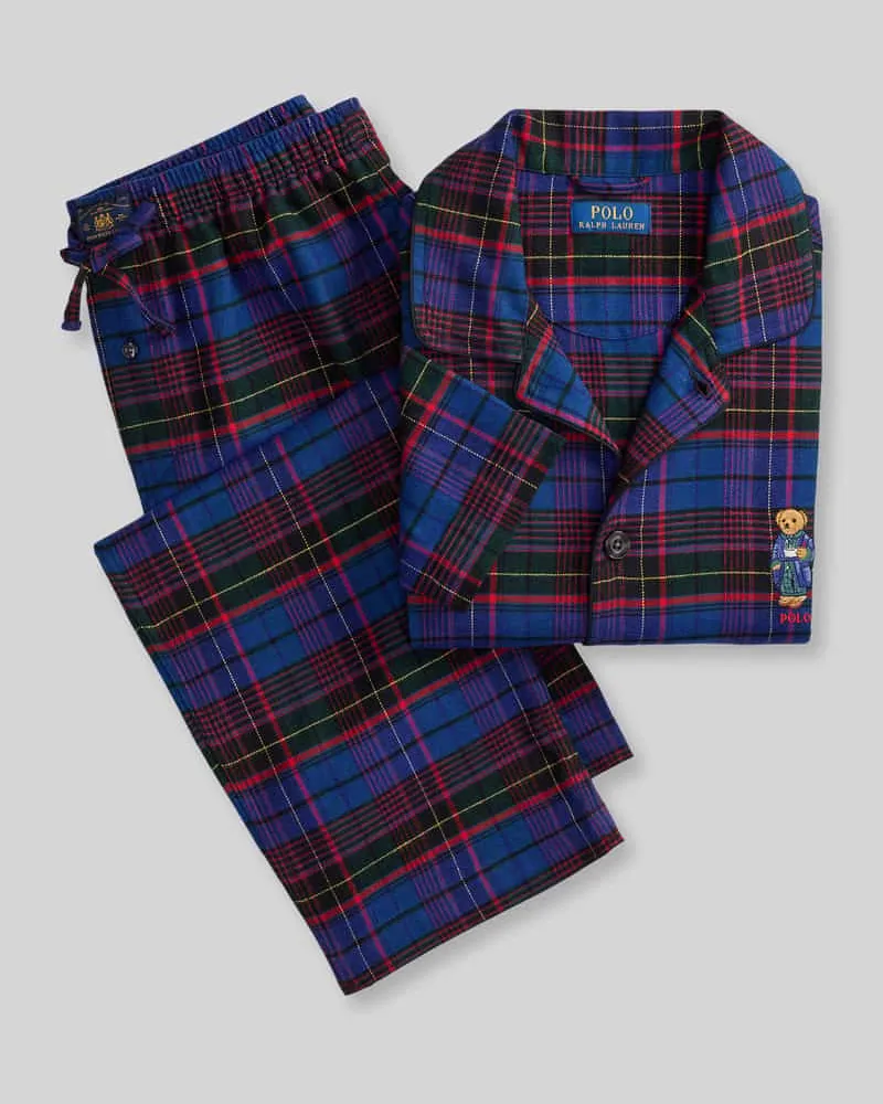 Ralph Lauren Pyjama-Set reiner Baumwolle mit Bärenstickerei Dunkelgruen