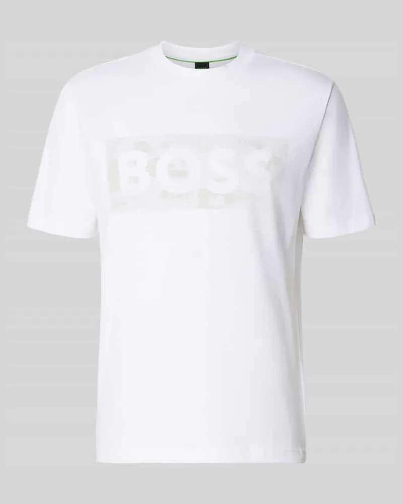 HUGO BOSS Regular Fit T-Shirt aus Baumwoll-Mix Modell 'TS_GLOBE LOGOPATTERN Weiss