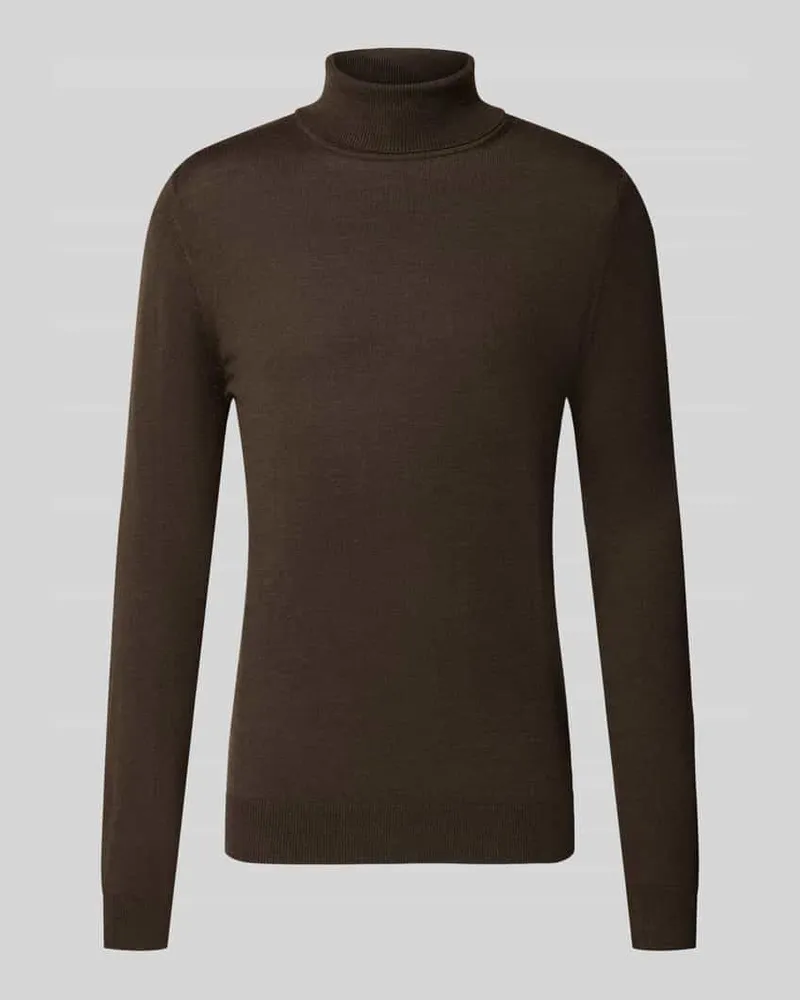 Christian Berg Wollpullover mit Rollkragen Dunkelbraun