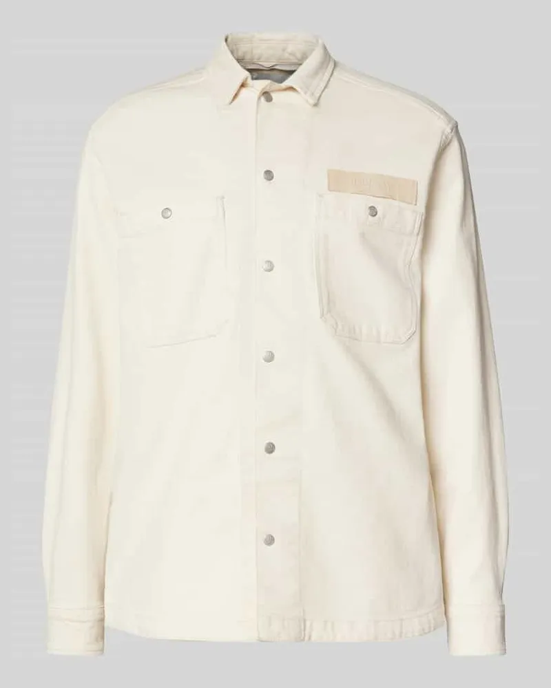 Replay Regular Fit Hemdjacke mit Label-Badge Modell 'Worker Offwhite
