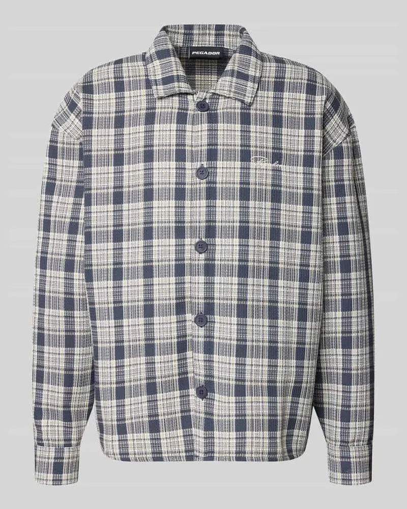 PEGADOR Relaxed Fit Freizeithemd mit Kentkragen und Label-Stitching Dunkelblau