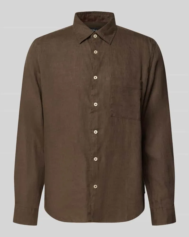 Marc O'Polo Regular Fit Freizeithemd aus reinem Leinen Dunkelbraun