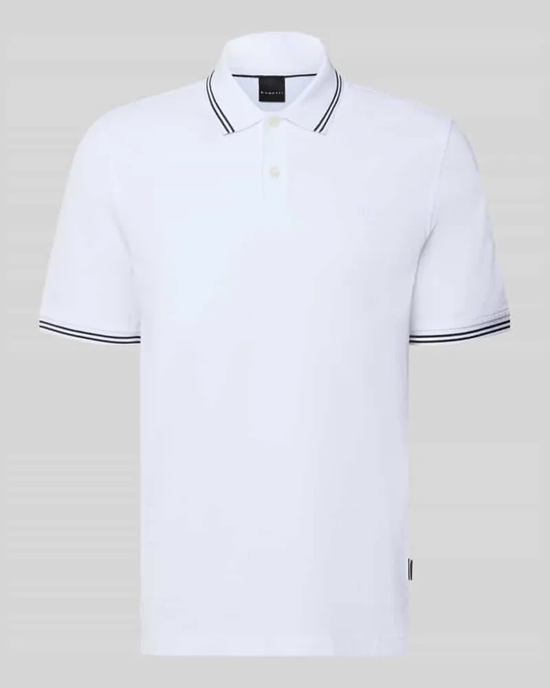 Bugatti Slim Fit Poloshirt mit Label-Stitching Weiss