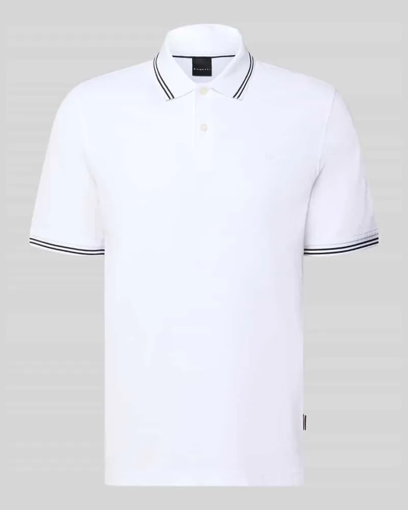 Bugatti Slim Fit Poloshirt mit Label-Stitching Weiss