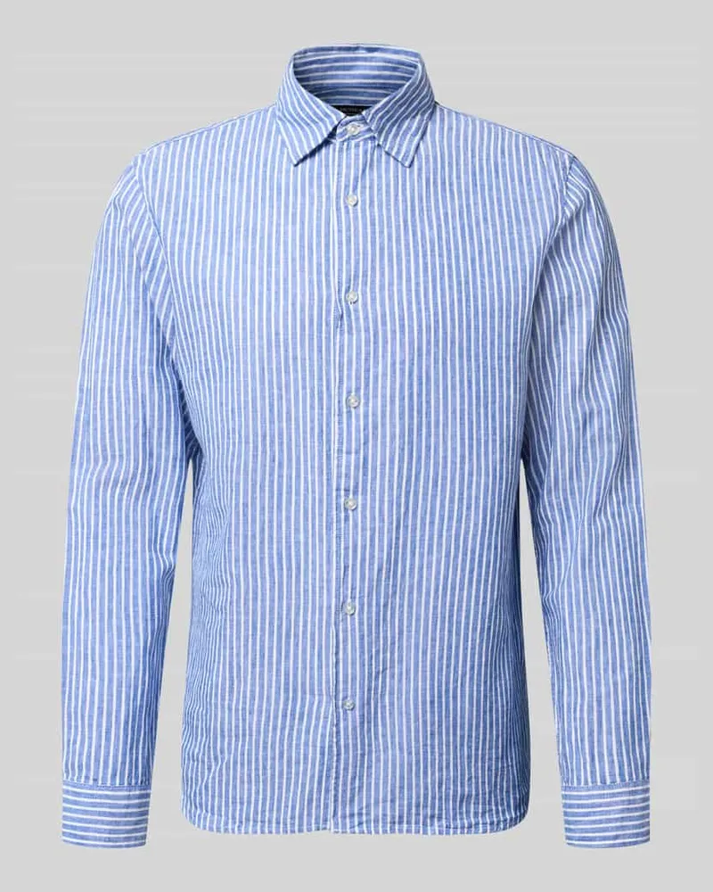 McNeal Regular Fit Freizeithemd aus Leinen-Mix mit Kentkragen Marine