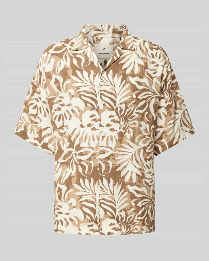 Jack & Jones Relaxed Fit Freizeithemd aus Viskose-Leinen-Mix Modell 'BLUREXTON Mittelbraun