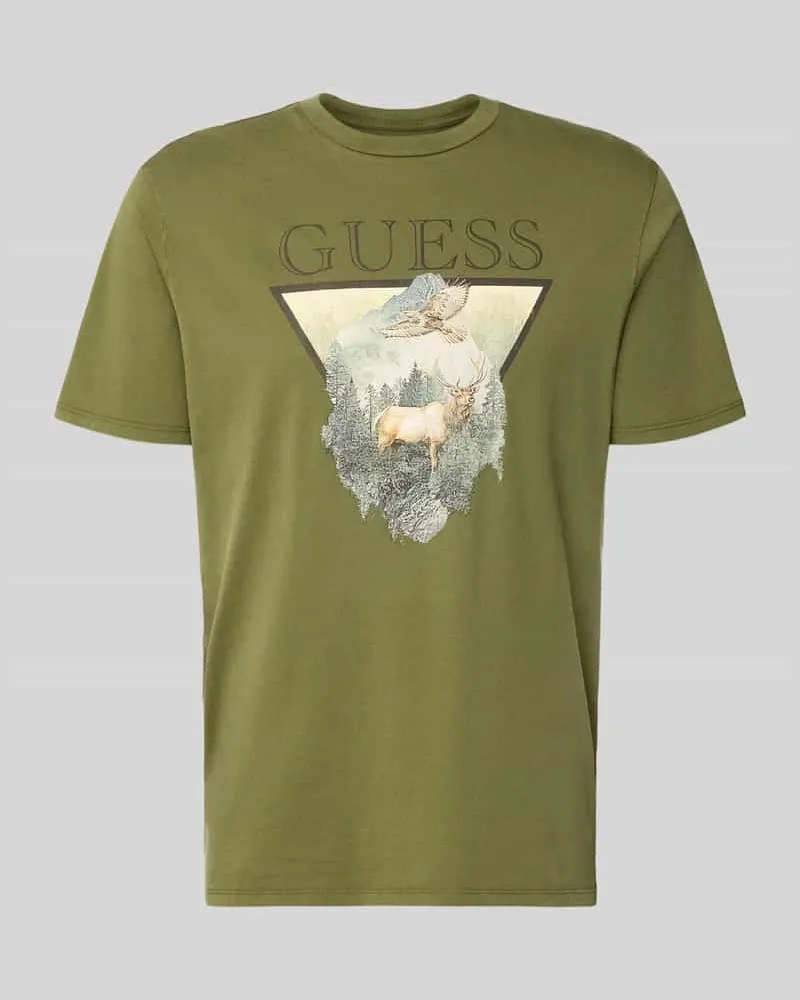 Guess Regular Fit T-Shirt aus reiner Baumwolle mit Motiv-Print Gruen