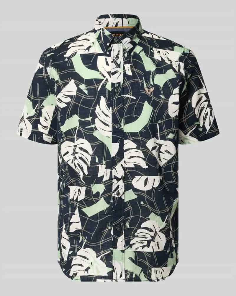 PME Legend Slim Fit Freizeithemd im Allover-Look mit Kentkragen Marine